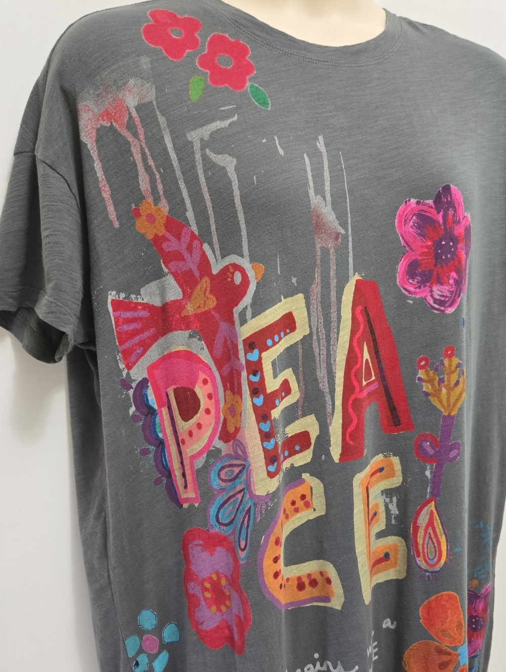 Life Is A Canvas Cotton Maxi T-Shirt Dress Natural Life Peace Floral - Picture 7 of 13